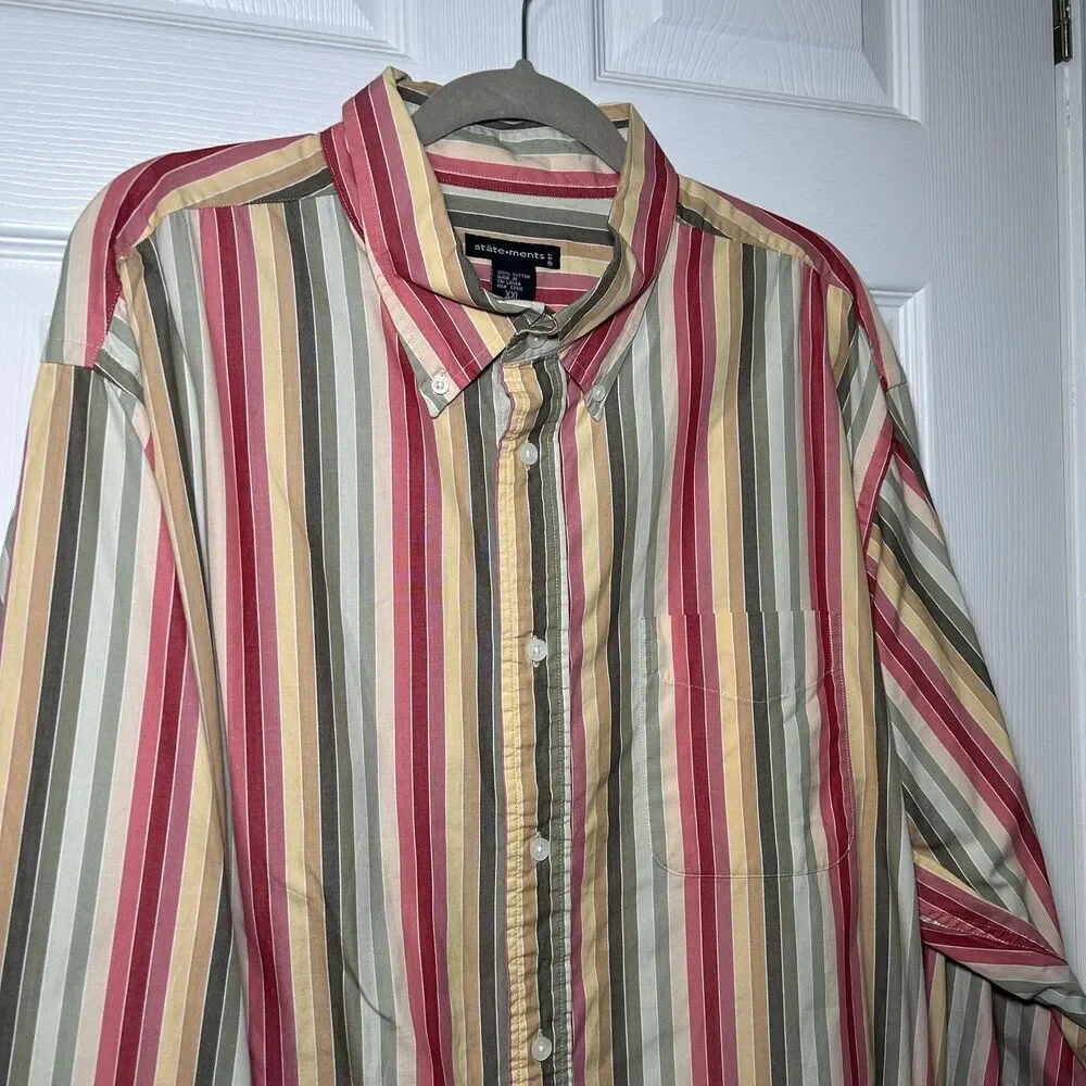 Stäte·ments Shirt Men's 2XL Multicolor Stripe Button Down Long Sleeve Cotton